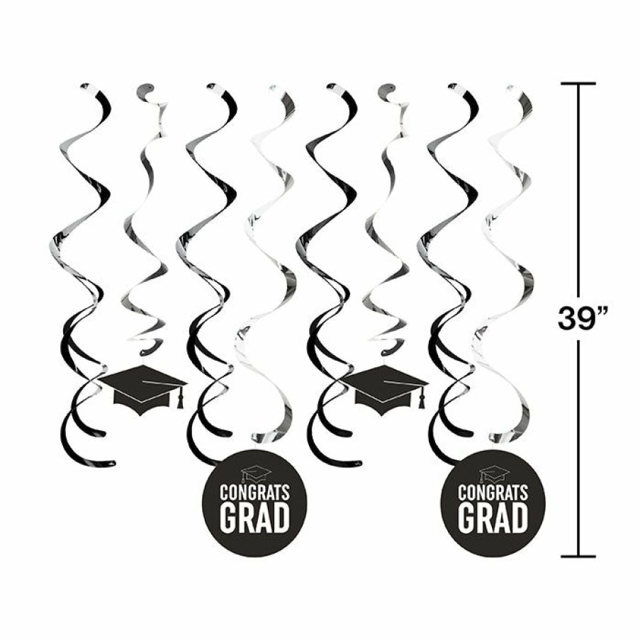 Graduation Party Supplies * | Creative Converting Black Graduation Dizzy Danglers, 8 Ct Graduation Party Supplies