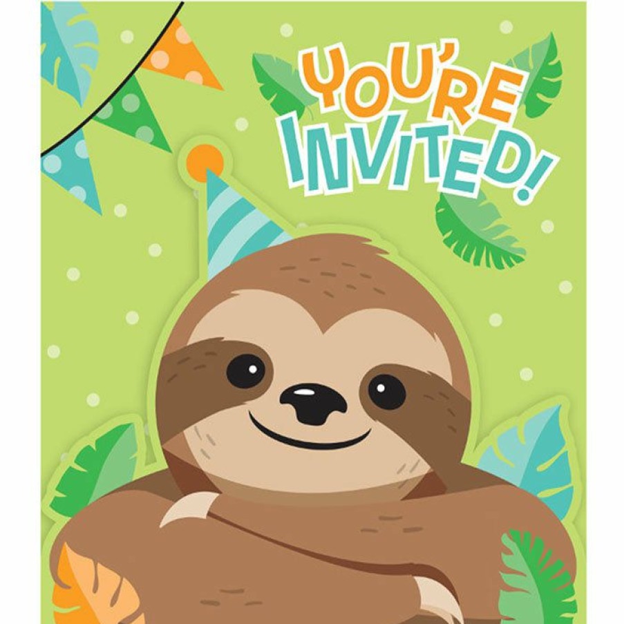 Birthdays * | Creative Converting Sloth Party Invitations 48 Ct Kids Birthday Party Themes