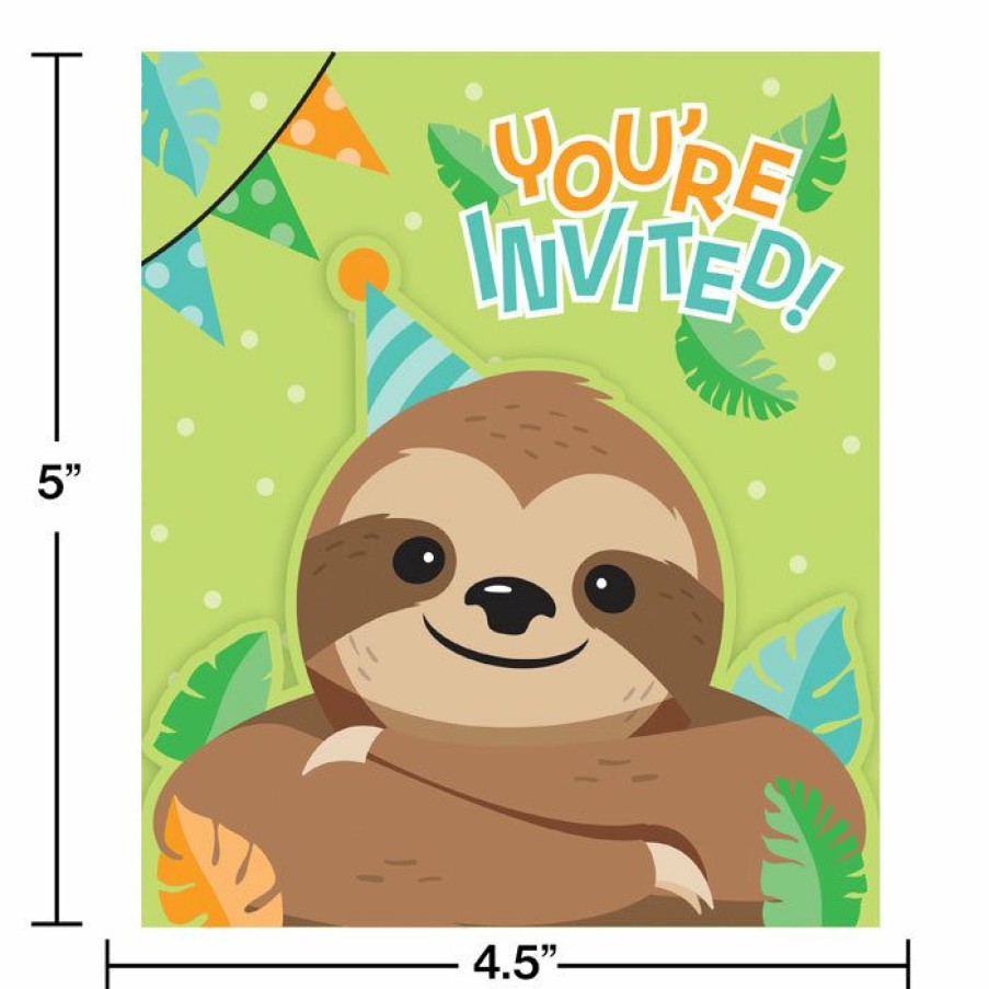 Birthdays * | Creative Converting Sloth Party Invitations 48 Ct Kids Birthday Party Themes