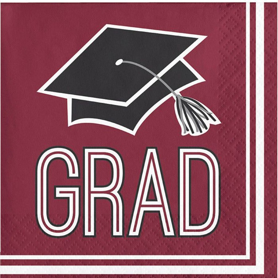 Graduation Party Supplies * | Creative Converting Graduation School Spirit Burgundy Red Beverage Napkins, 36 Ct Graduation Party Supplies