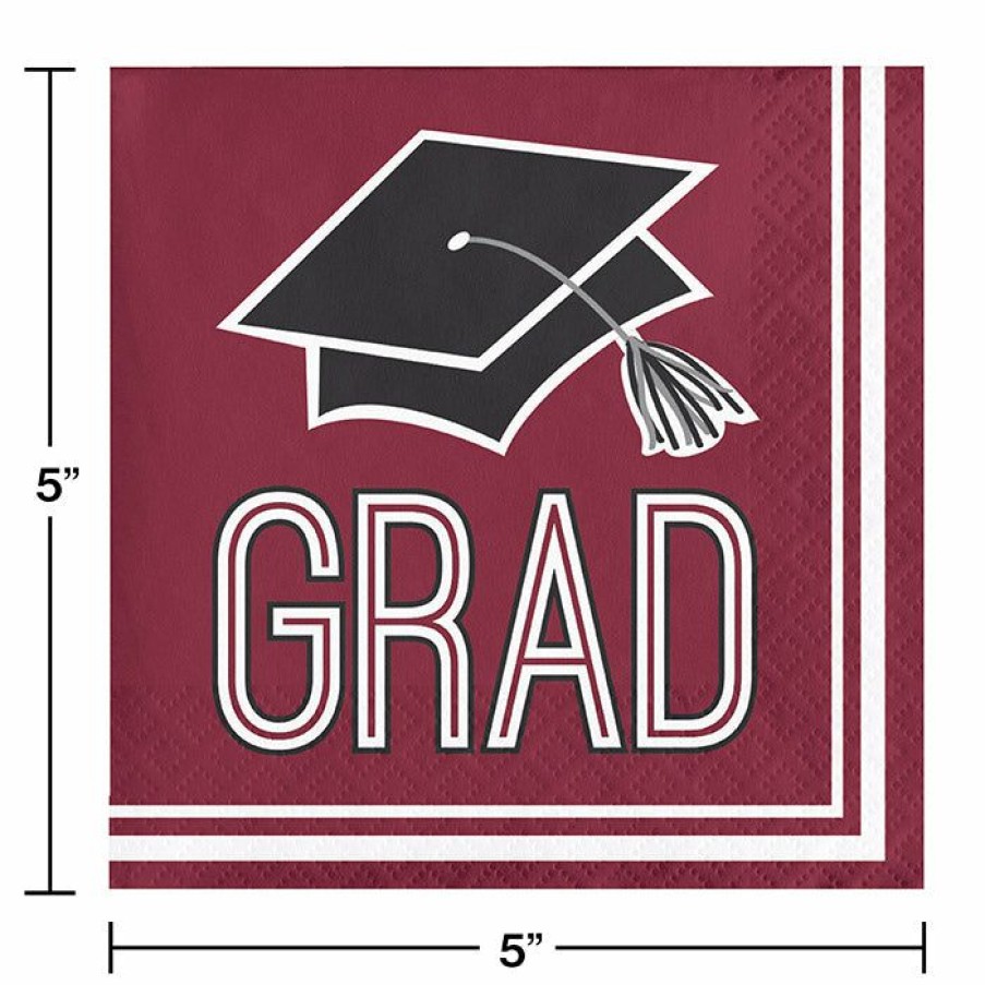 Graduation Party Supplies * | Creative Converting Graduation School Spirit Burgundy Red Beverage Napkins, 36 Ct Graduation Party Supplies