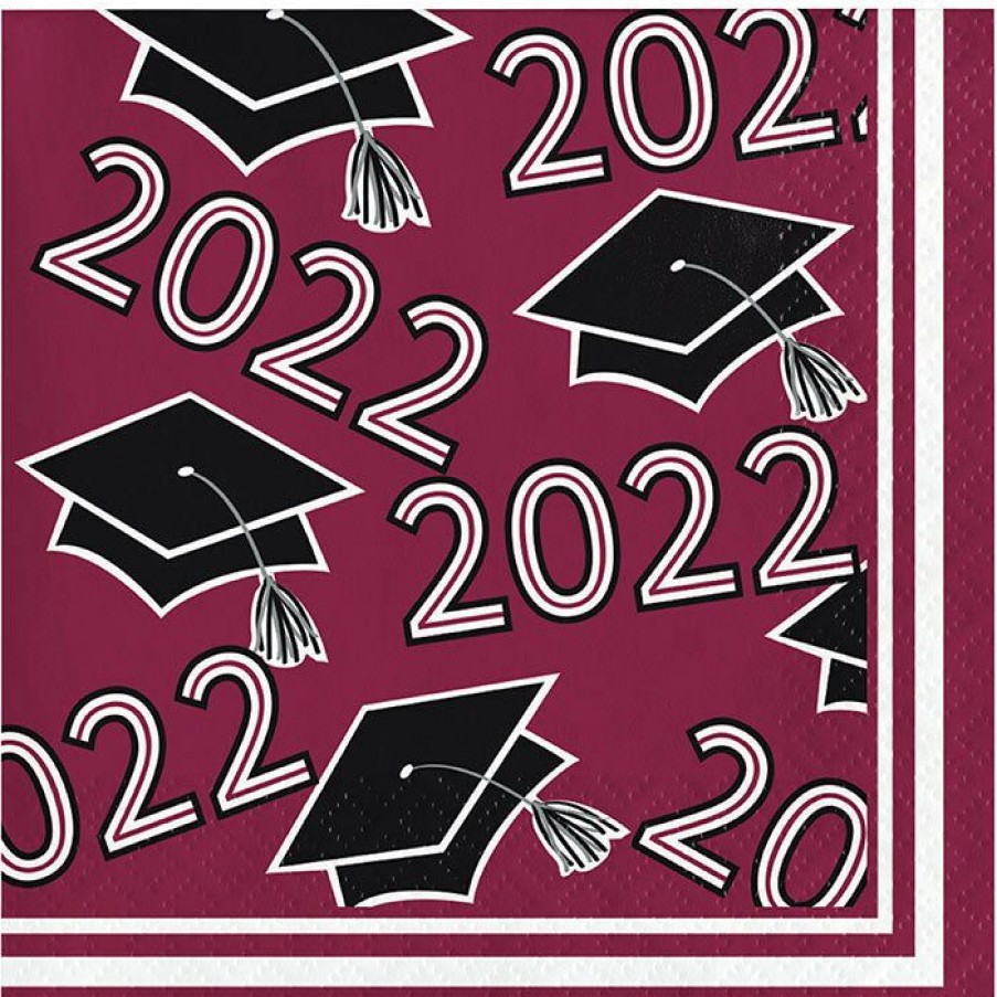 Graduation Party Supplies * | Creative Converting Burgundy Class Of 2022 Beverage Napkins, 36Ct Graduation Party Supplies