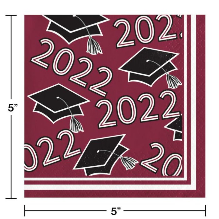 Graduation Party Supplies * | Creative Converting Burgundy Class Of 2022 Beverage Napkins, 36Ct Graduation Party Supplies