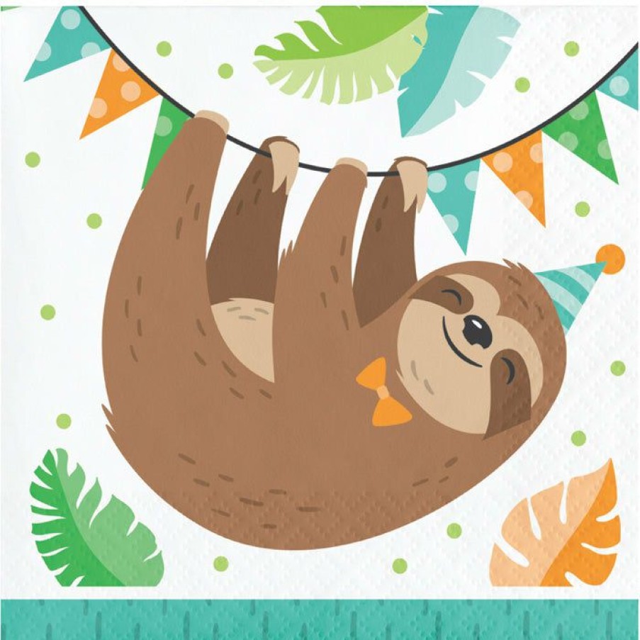 Birthdays * | Creative Converting Sloth Party Beverage Napkins, Pack Of 16 Kids Birthday Party Themes