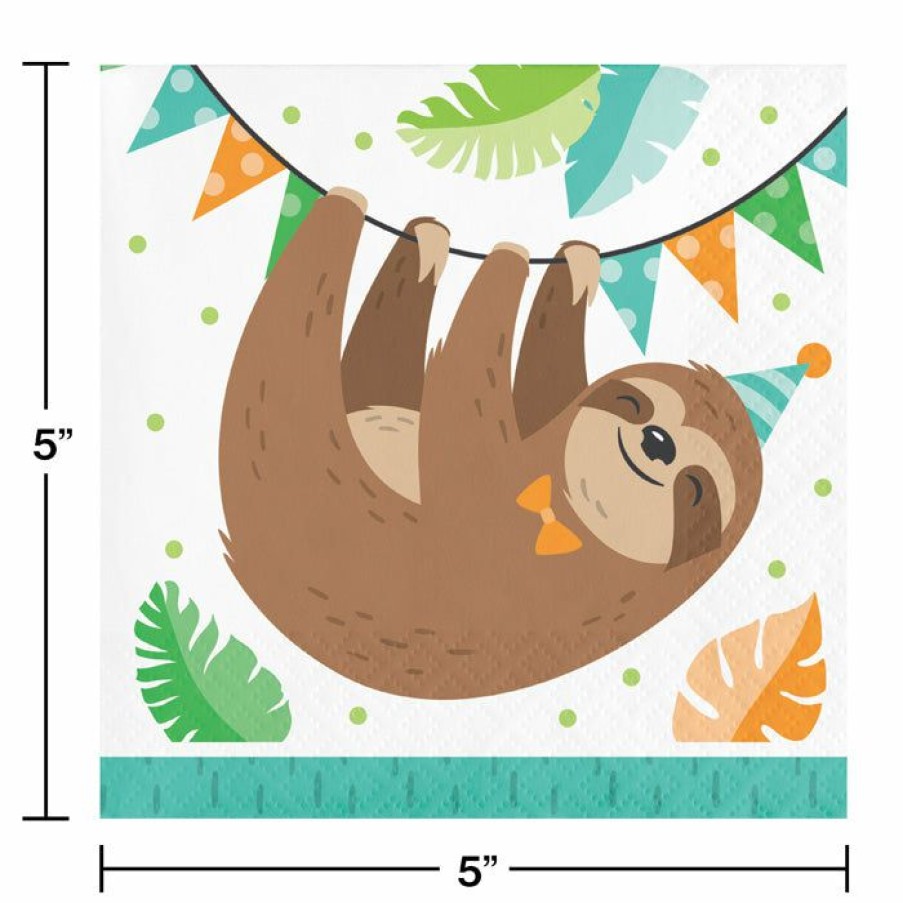 Birthdays * | Creative Converting Sloth Party Beverage Napkins, Pack Of 16 Kids Birthday Party Themes