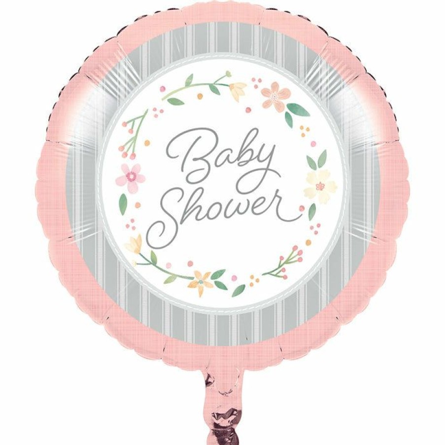 Baby Showers * | Creative Converting Baby Showers Farmhouse Floral Metallic Balloon 18