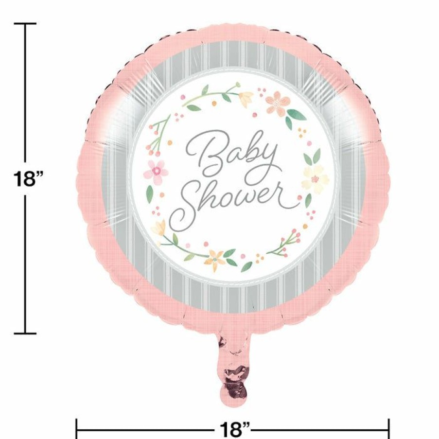 Baby Showers * | Creative Converting Baby Showers Farmhouse Floral Metallic Balloon 18