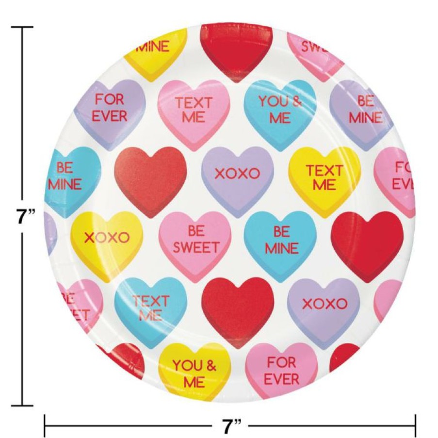 Holidays * | Creative Converting Candy Hearts Valentine'S Day Dessert Plates 96 Ct Valentine'S Day Party Decorations