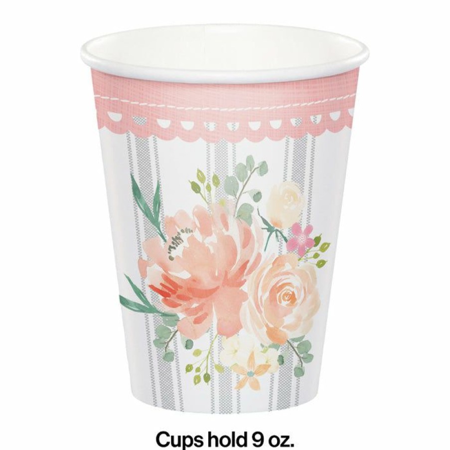 Baby Showers * | Creative Converting Farmhouse Floral Hot/Cold Paper Cups 9 Oz., 8 Ct