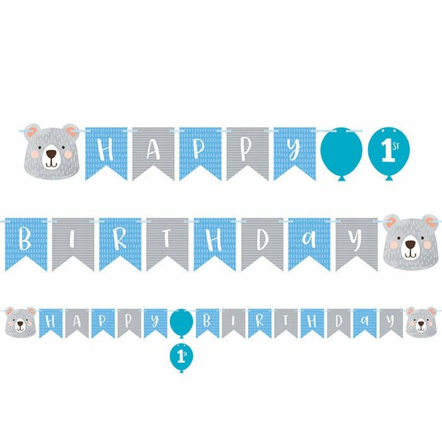 Birthdays * | Creative Converting 1St Birthday Party Themes Bear Party Happy Birthday Banner With Sticker