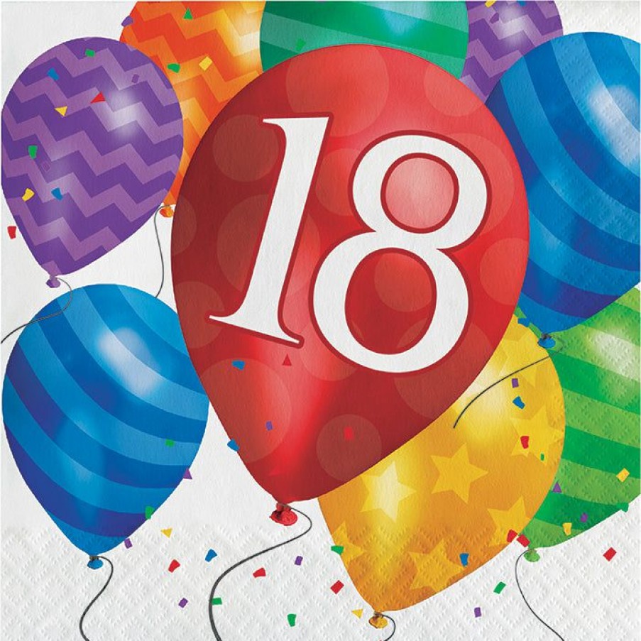 Birthdays * | Creative Converting Balloon Blast Lunch Napkins, 18Th Birthday (192/Case)