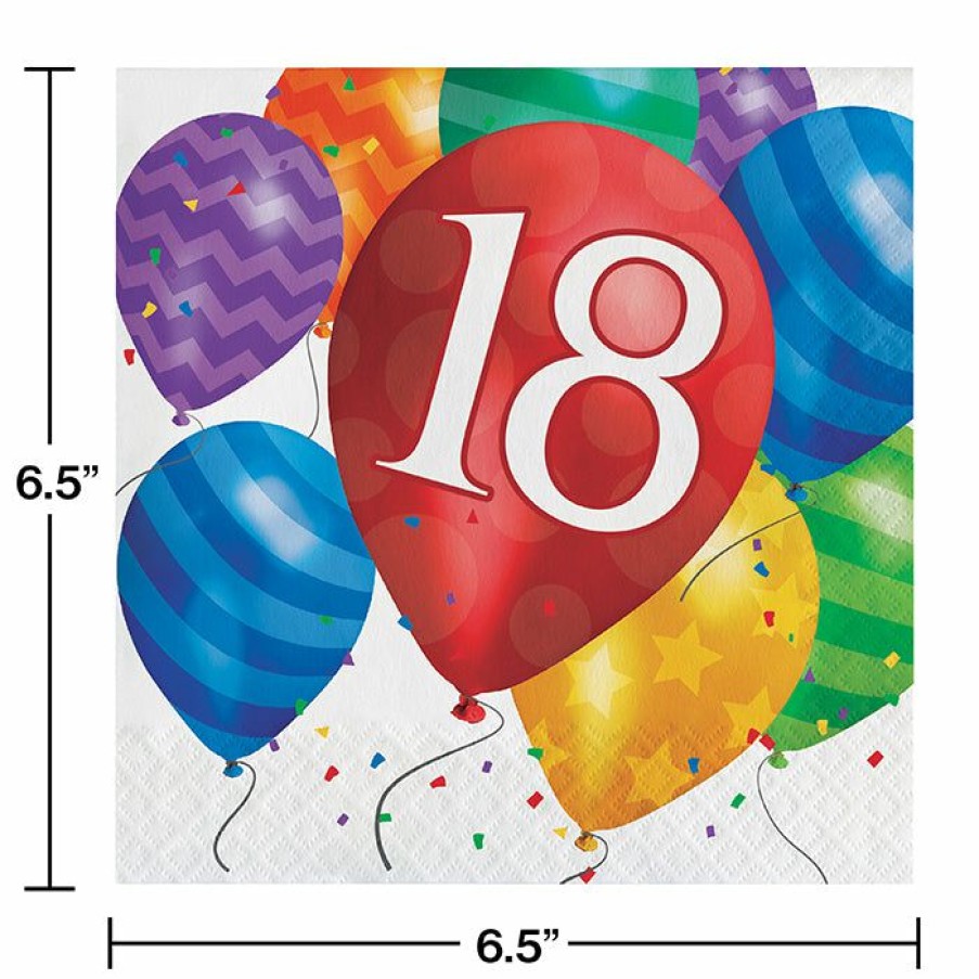 Birthdays * | Creative Converting Balloon Blast Lunch Napkins, 18Th Birthday (192/Case)