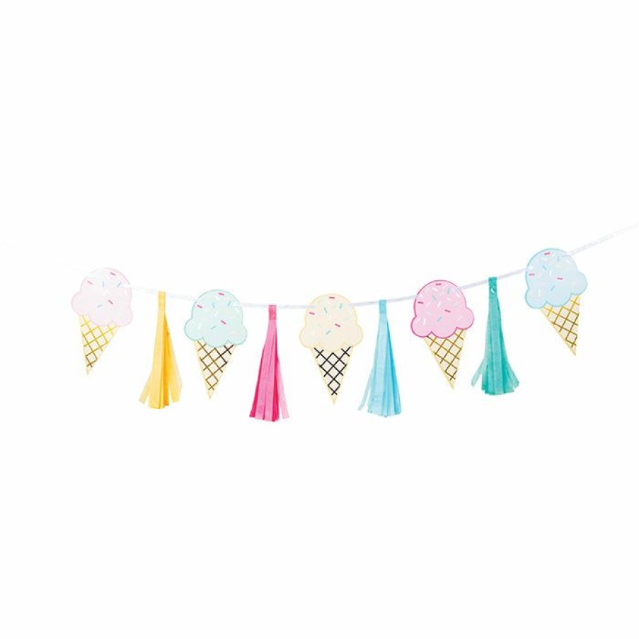 Birthdays * | Creative Converting Ice Cream Party Tassle Banner W/ Ribbon, Foil Kids Birthday Party Themes