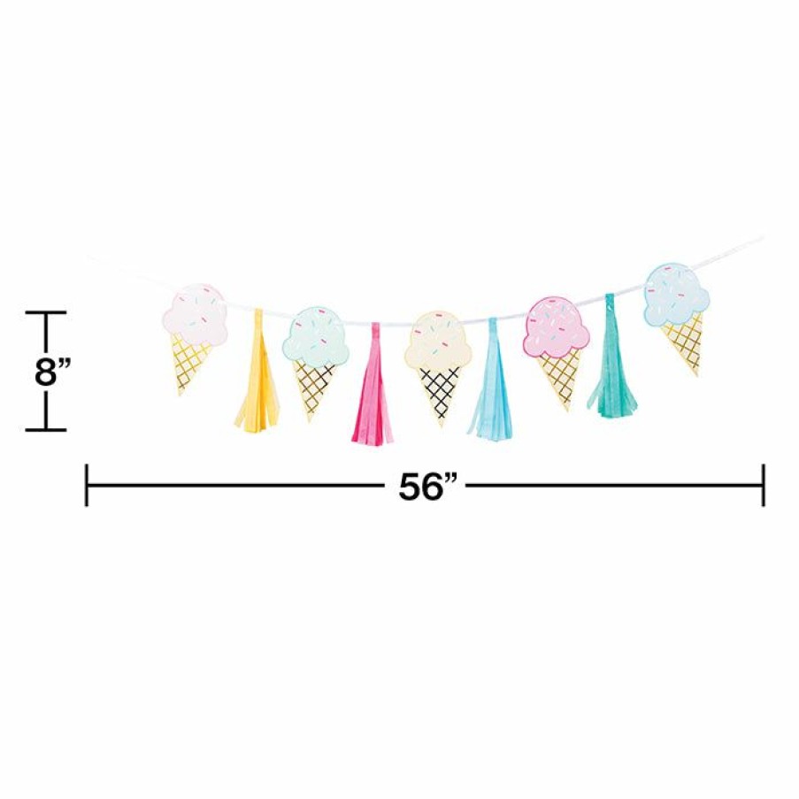 Birthdays * | Creative Converting Ice Cream Party Tassle Banner W/ Ribbon, Foil Kids Birthday Party Themes