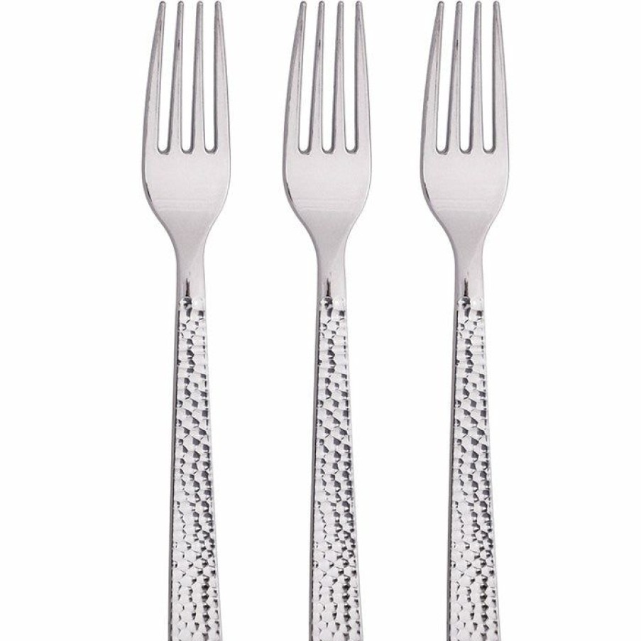 Solid Color Tableware * | Creative Converting Forks Only, Silver Hammered, 24 Ct