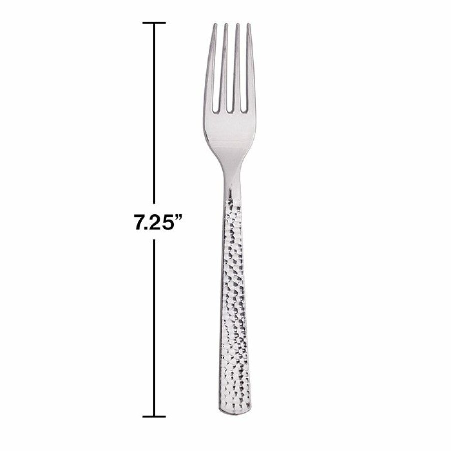 Solid Color Tableware * | Creative Converting Forks Only, Silver Hammered, 24 Ct