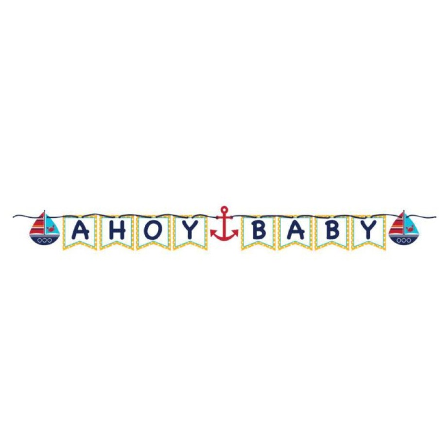 Baby Showers * | Creative Converting Ahoy Matey! Ribbon Banner, Shaped, Ahoy Baby (6/Case) Baby Showers