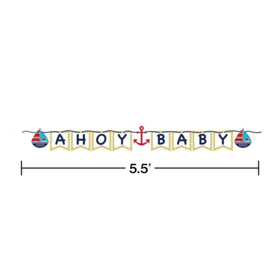 Baby Showers * | Creative Converting Ahoy Matey! Ribbon Banner, Shaped, Ahoy Baby (6/Case) Baby Showers