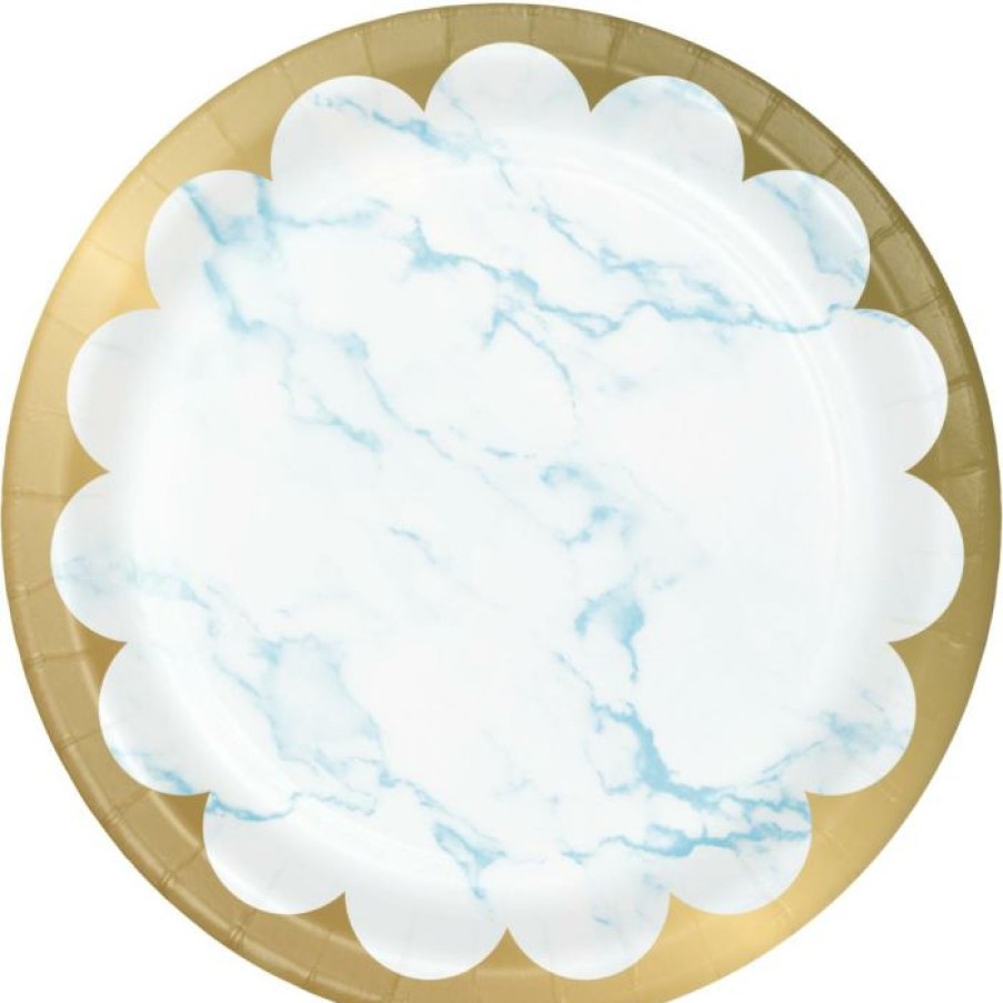 Baby Showers * | Creative Converting Blue Marble Dessert Plate, Foil (8/Pkg) Baby Showers