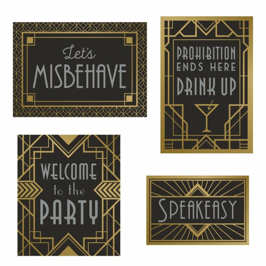 Themed Tableware * | Creative Converting Roaring 20S Wall Signs Decorations Kit, Pack Of 4