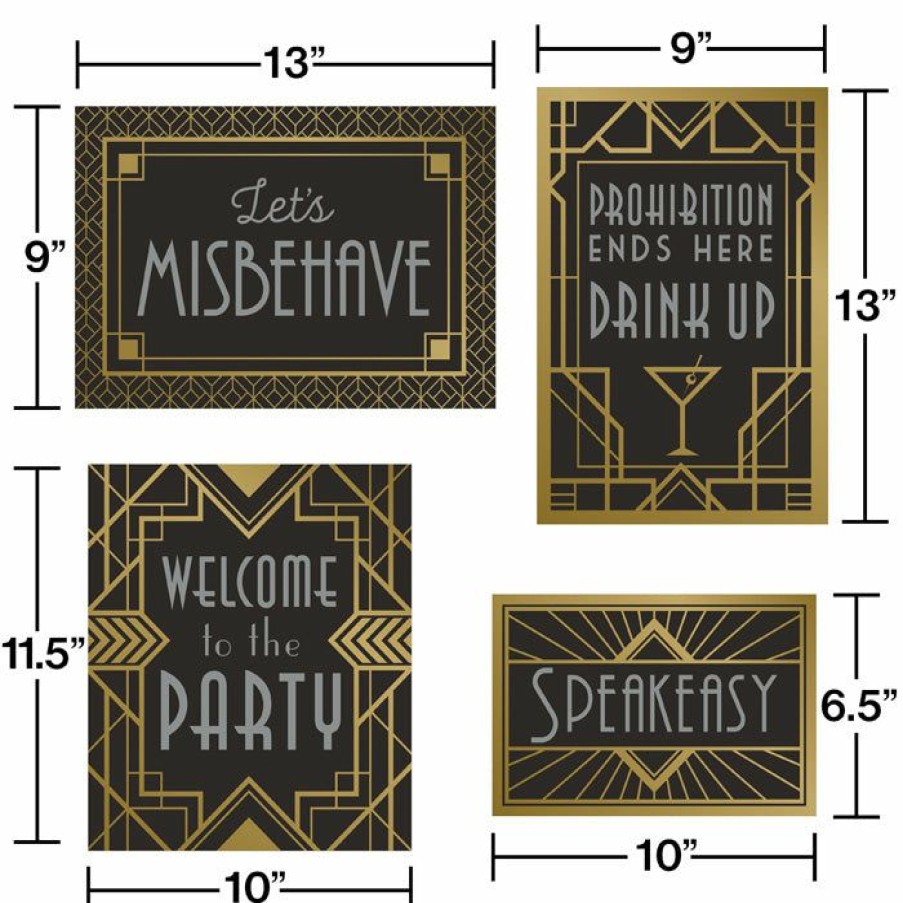 Themed Tableware * | Creative Converting Roaring 20S Wall Signs Decorations Kit, Pack Of 4