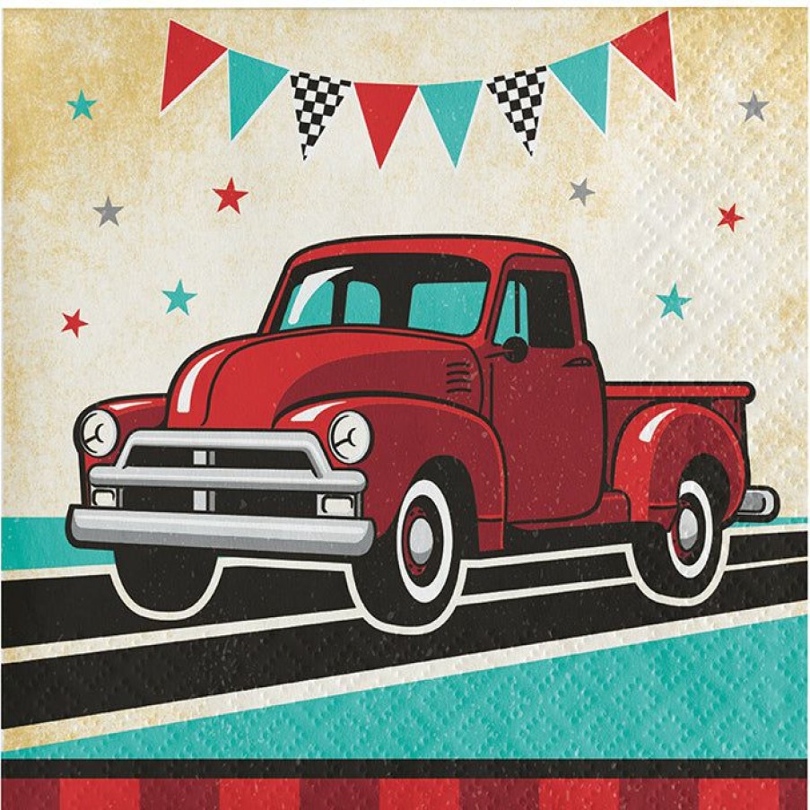 Birthdays * | Creative Converting Kids Birthday Party Themes Vintage Red Truck Beverage Napkins 16Ct