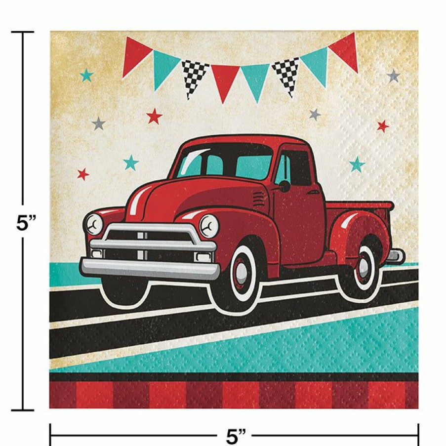 Birthdays * | Creative Converting Kids Birthday Party Themes Vintage Red Truck Beverage Napkins 16Ct