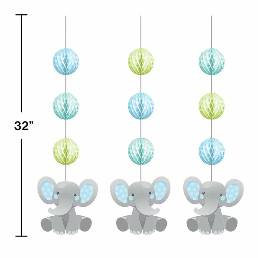 Birthdays * | Creative Converting Enchanting Elephants Boy Hanging Cutouts W/ Honeycomb 3Ct