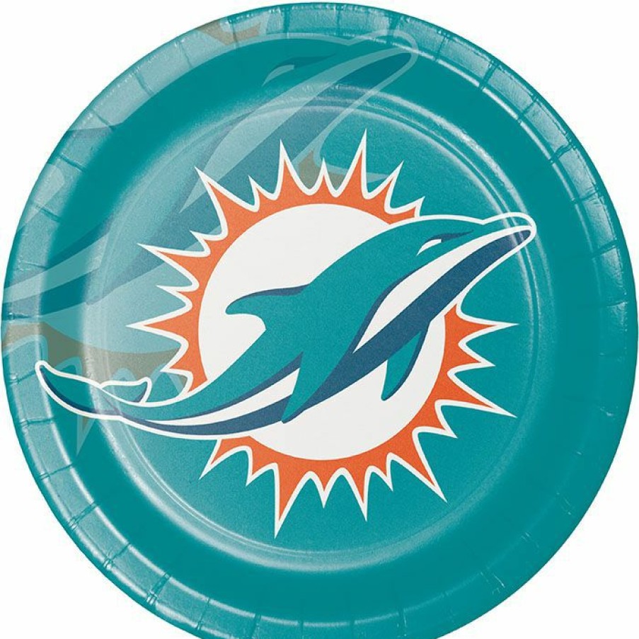 Sports * | Creative Converting Miami Dolphins Dinner Plate 8Ct Nfl And Football Party Supplies