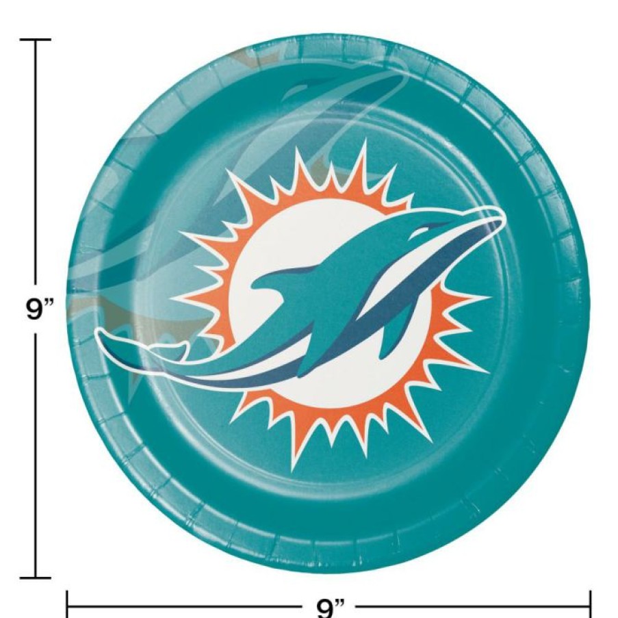 Sports * | Creative Converting Miami Dolphins Dinner Plate 8Ct Nfl And Football Party Supplies