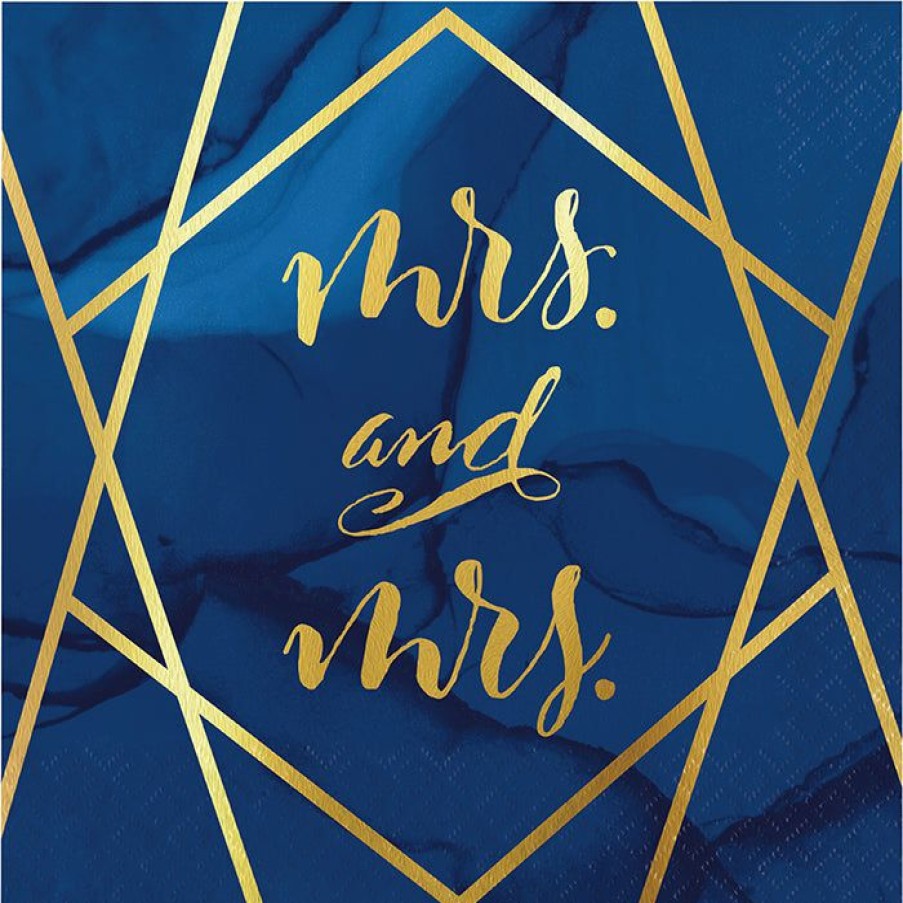 Bridal And Wedding * | Creative Converting Bridal And Wedding Navy Blue And Gold Foil Mrs. & Mrs. Luncheon Napkins 192 Ct