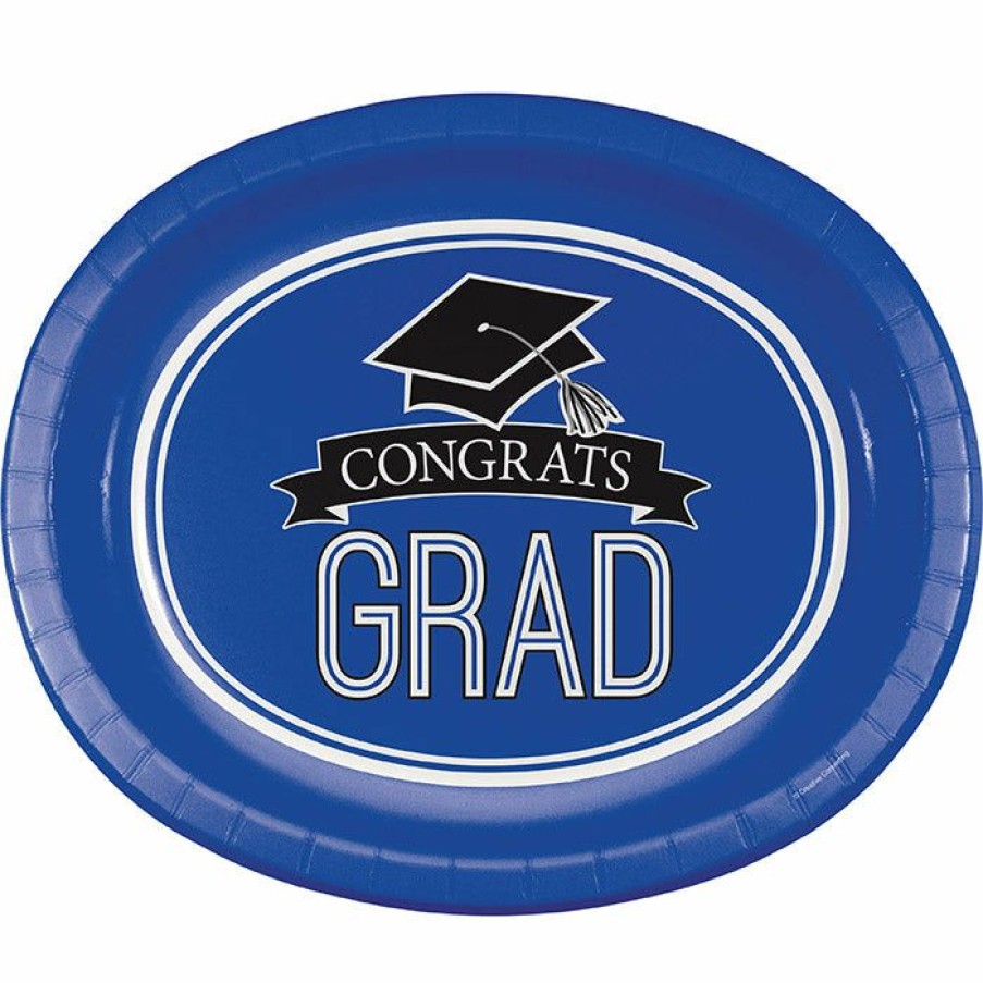 Graduation Party Supplies * | Creative Converting Graduation School Spirit Blue Oval Platters, 10 X 12 , 8 Ct Graduation Party Supplies