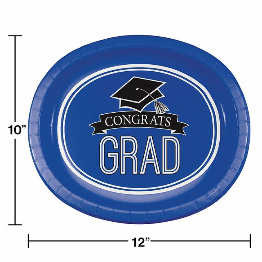 Graduation Party Supplies * | Creative Converting Graduation School Spirit Blue Oval Platters, 10 X 12 , 8 Ct Graduation Party Supplies