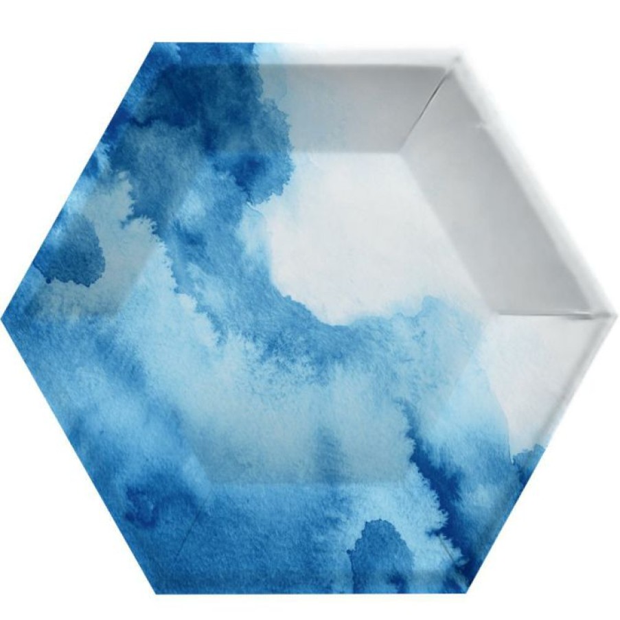 Themed Tableware * | Creative Converting Watercolor Wash Blue Banquet Plate, 10 Hexagon, Blue, 8 Ct