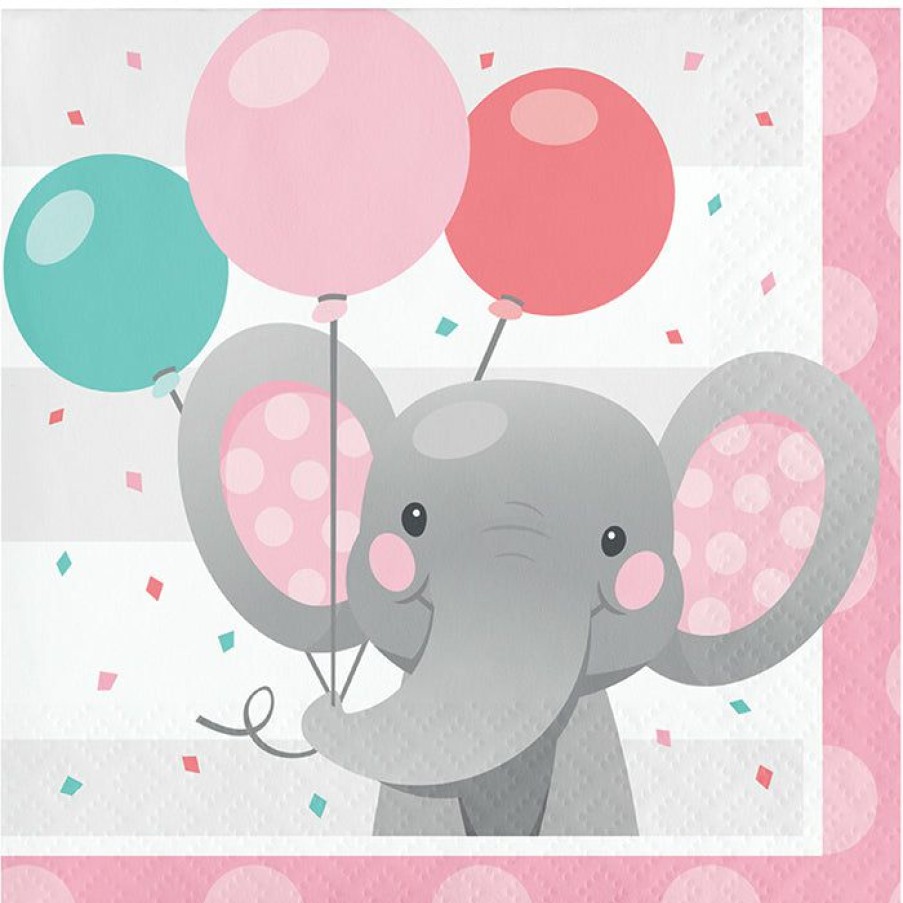 Birthdays * | Creative Converting Enchanting Elephants Girl Beverage Napkins 16Ct