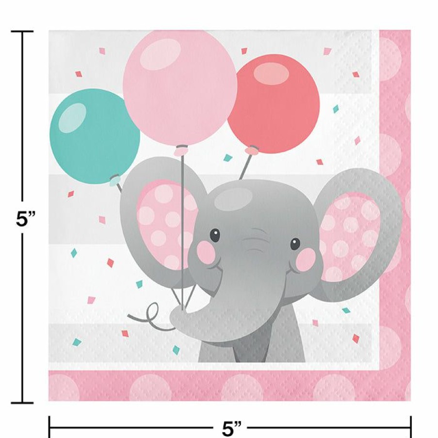 Birthdays * | Creative Converting Enchanting Elephants Girl Beverage Napkins 16Ct