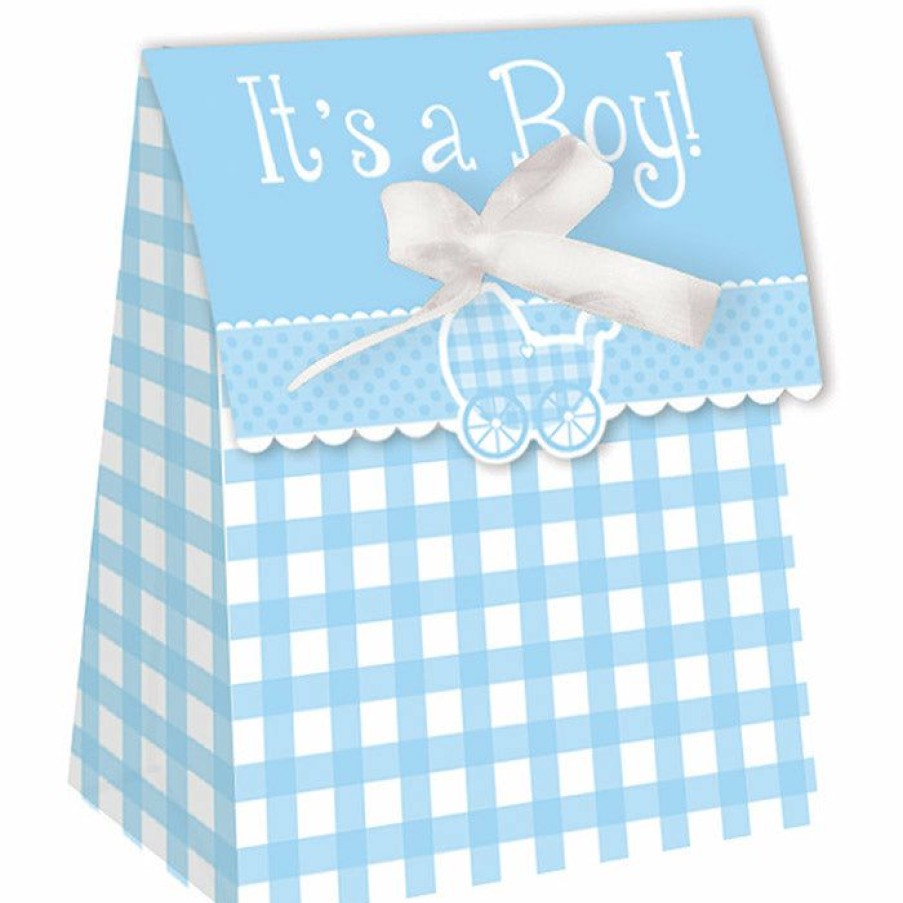 Baby Showers * | Creative Converting Gingham Boy Favor Bags, Diecut With Ribbon (72/Case) Baby Showers