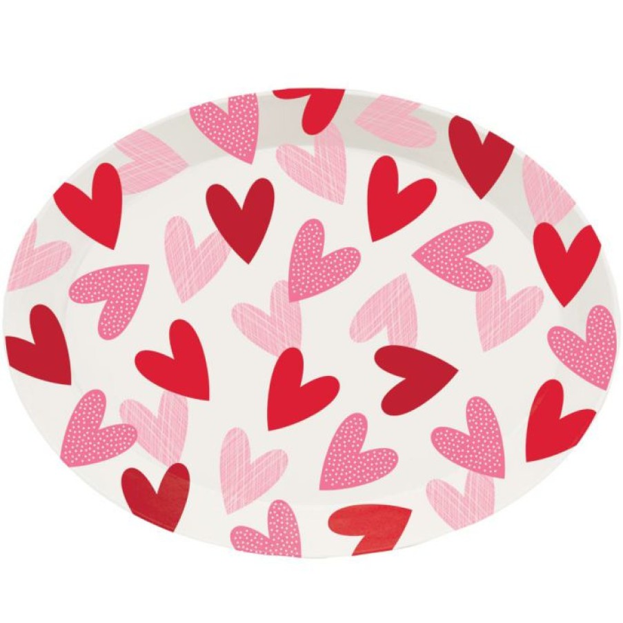 Holidays * | Creative Converting Oval Plastic Tray, Valentine Hearts (1/Pkg) Valentine'S Day Party Decorations