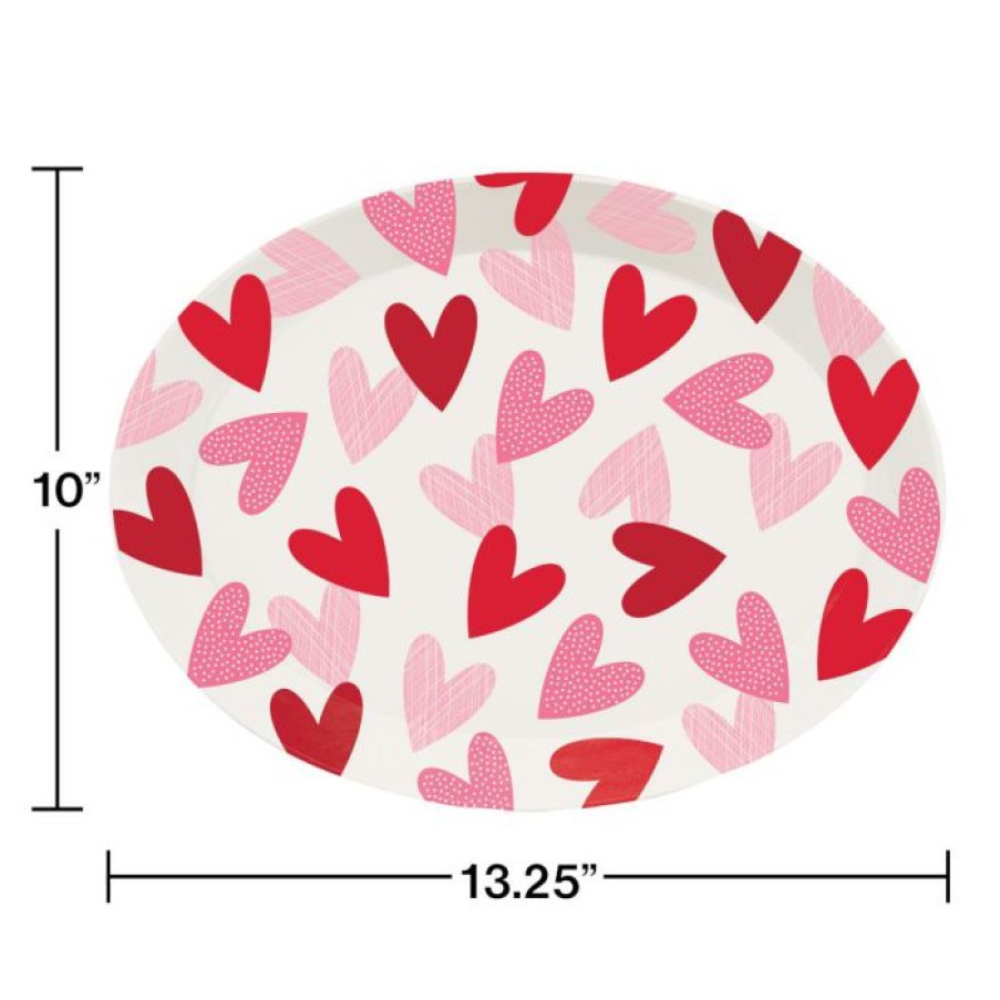 Holidays * | Creative Converting Oval Plastic Tray, Valentine Hearts (1/Pkg) Valentine'S Day Party Decorations