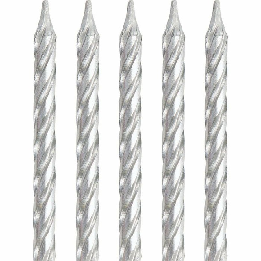 Birthdays * | Creative Converting Silver Spiral Candles, 24 Ct