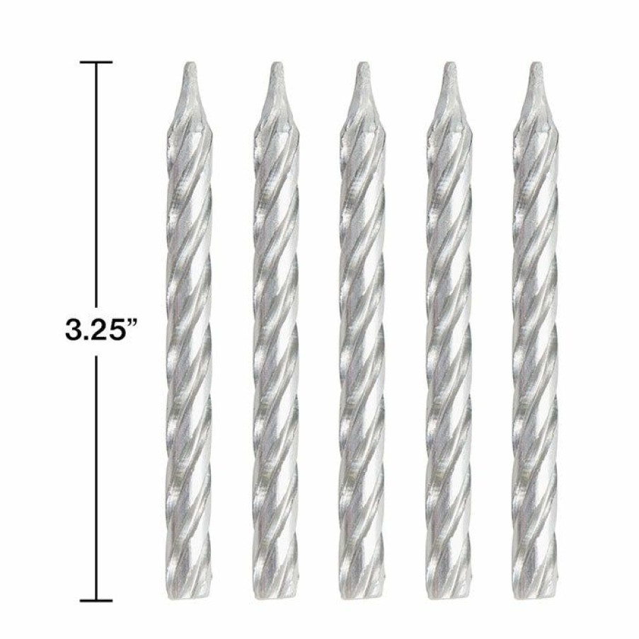 Birthdays * | Creative Converting Silver Spiral Candles, 24 Ct