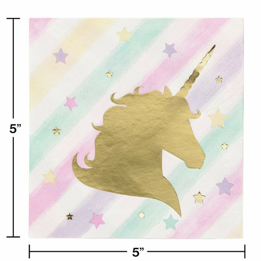 Birthdays * | Creative Converting Unicorn Sparkle Beverage Napkin, 3Ply Foil Stamped, 16 Ct Kids Birthday Party Themes