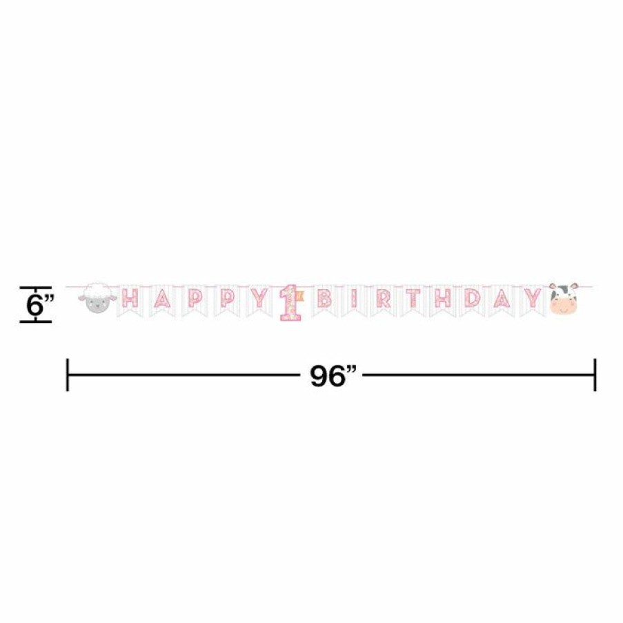 Birthdays * | Creative Converting 1St Birthday Party Themes Farmhouse Birthday Pink Banner (12/Case)