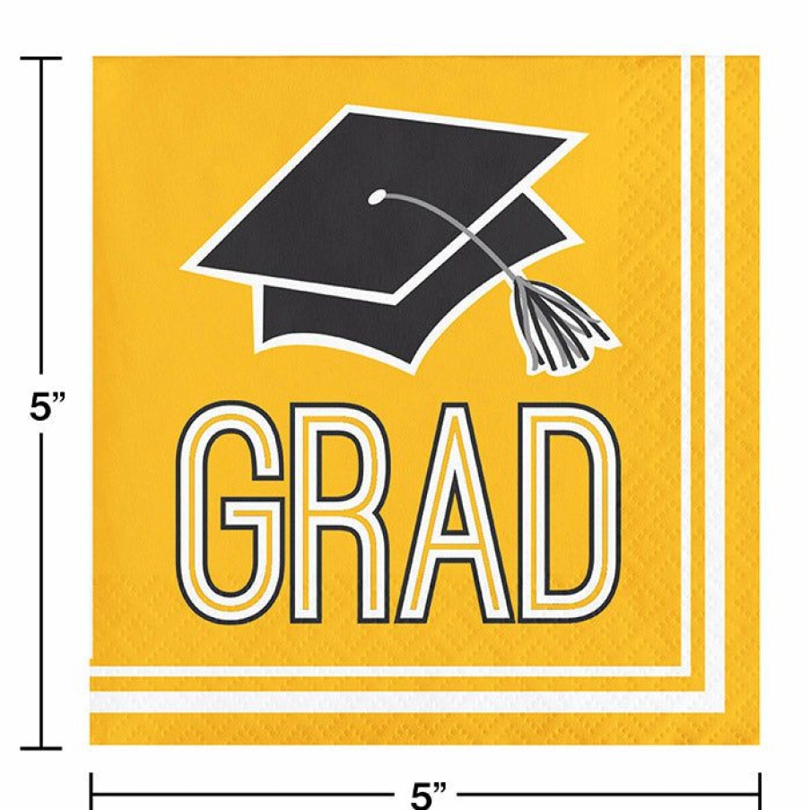 Graduation Party Supplies * | Creative Converting Graduation Party Supplies Graduation School Spirit Yellow Beverage Napkins, 36 Ct