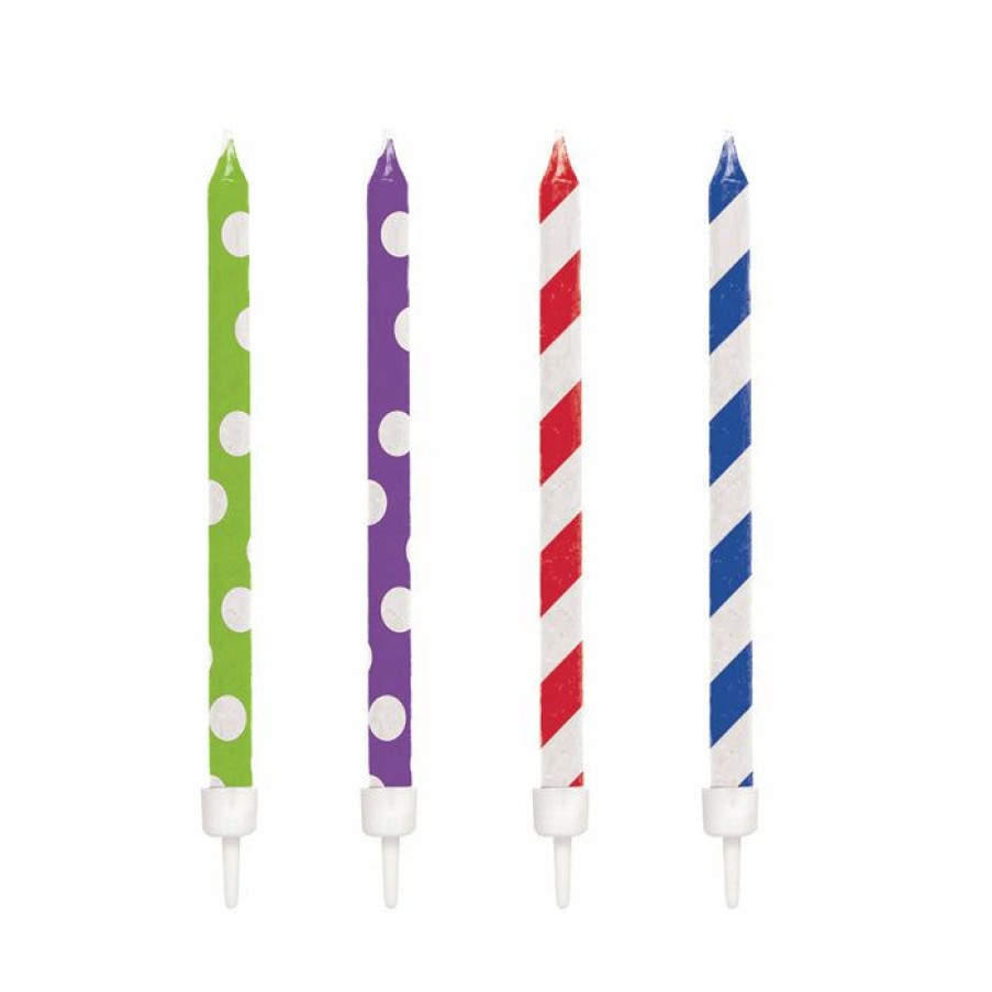 Birthdays * | Creative Converting Birthday Party Candles Primary Colors Patterns Large Candles, 12 Ct