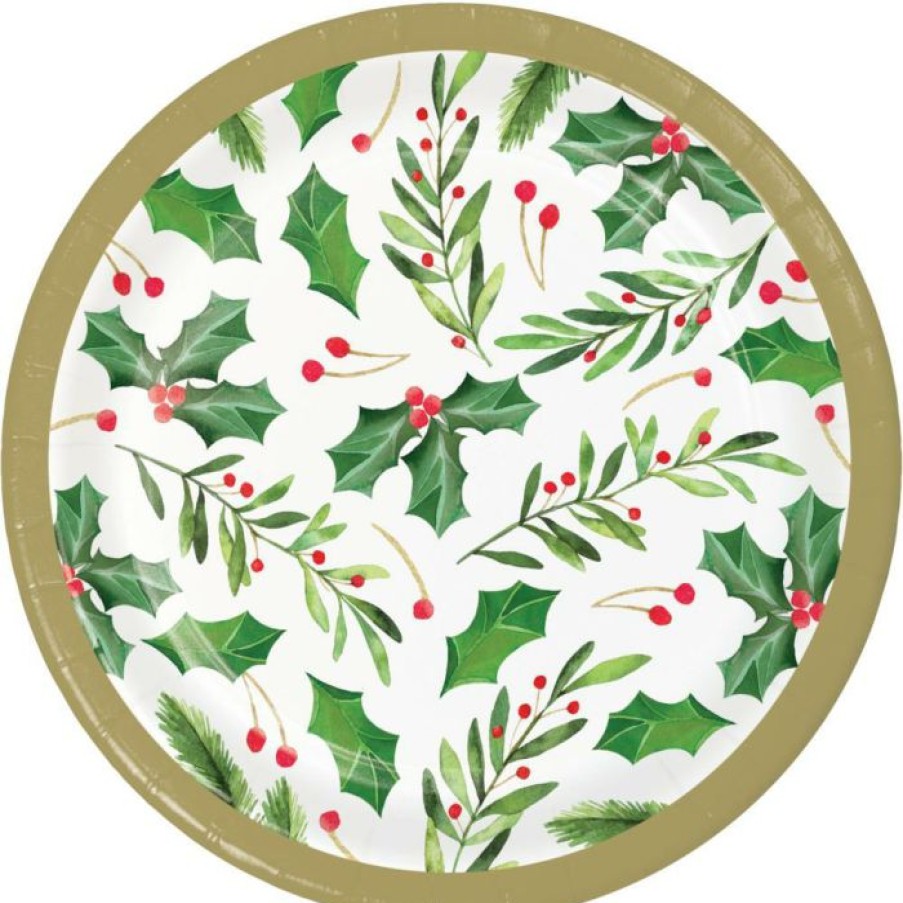 Holidays * | Creative Converting Traditional Holly Dessert Plate, 8 Ct