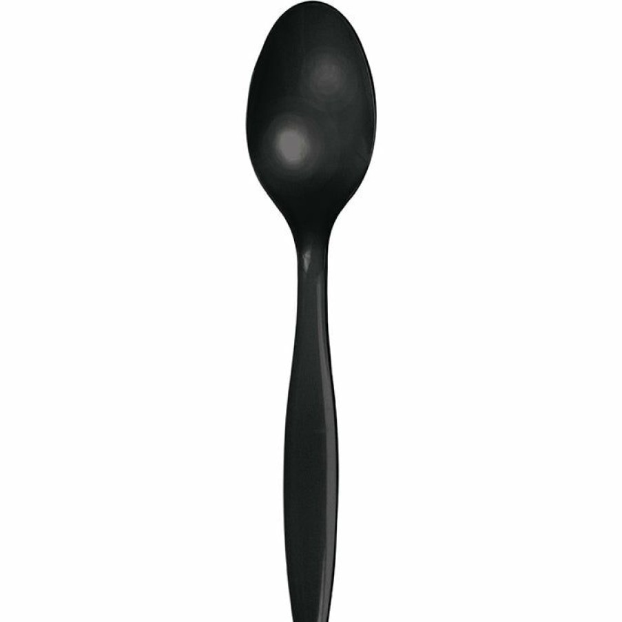 Solid Color Tableware * | Creative Converting Black Plastic Spoons, 24 Ct