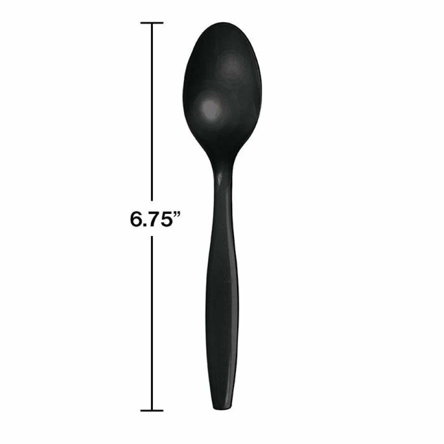 Solid Color Tableware * | Creative Converting Black Plastic Spoons, 24 Ct