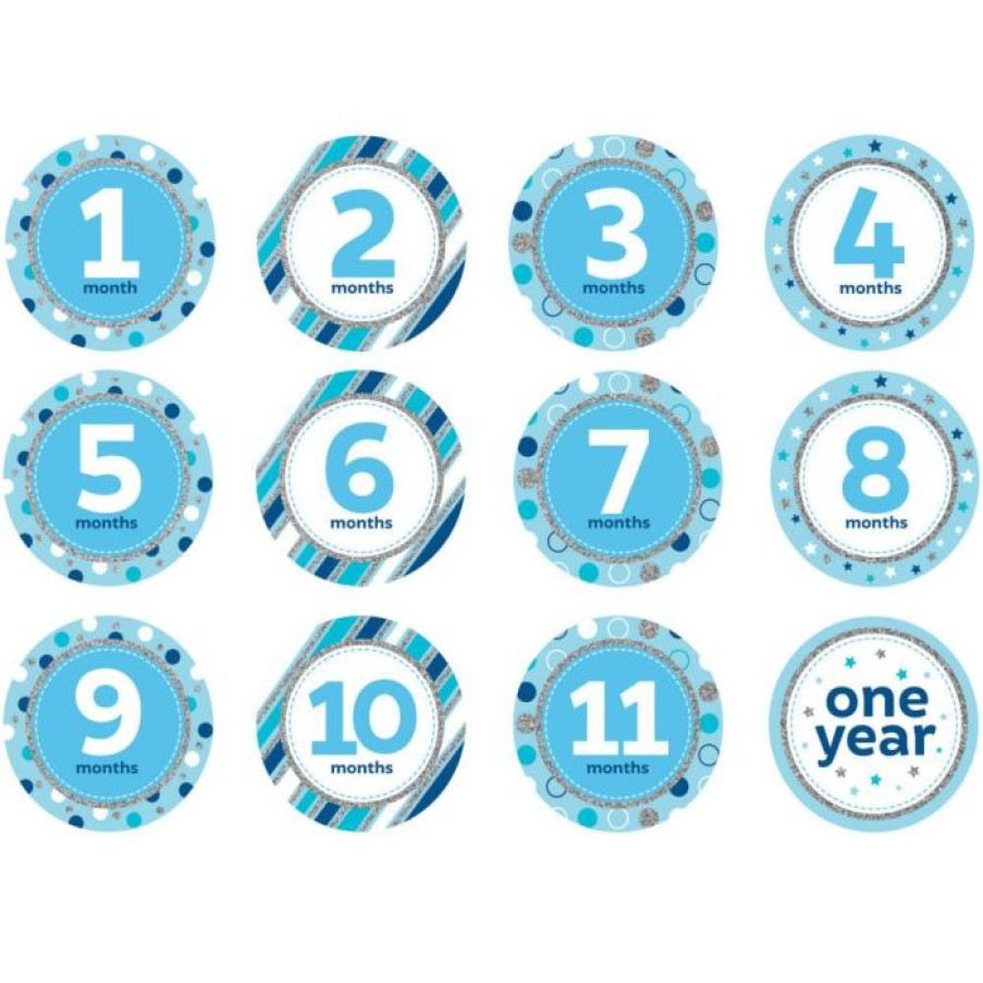 Baby Showers * | Creative Converting Baby'S Blue Glitter Stickers Months (144/Case) Baby Showers