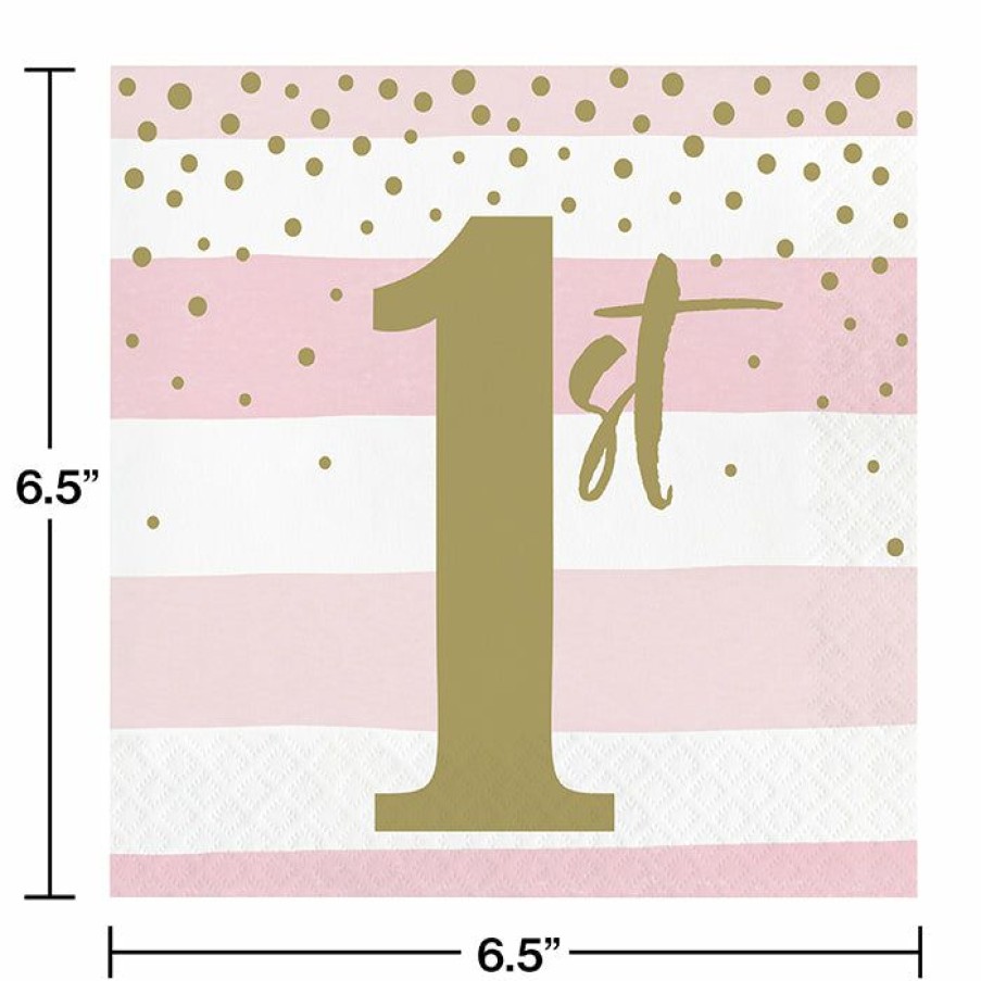 Birthdays * | Creative Converting Pink Gold Celebration Luncheon Napkin, 1St Birthday 16Ct